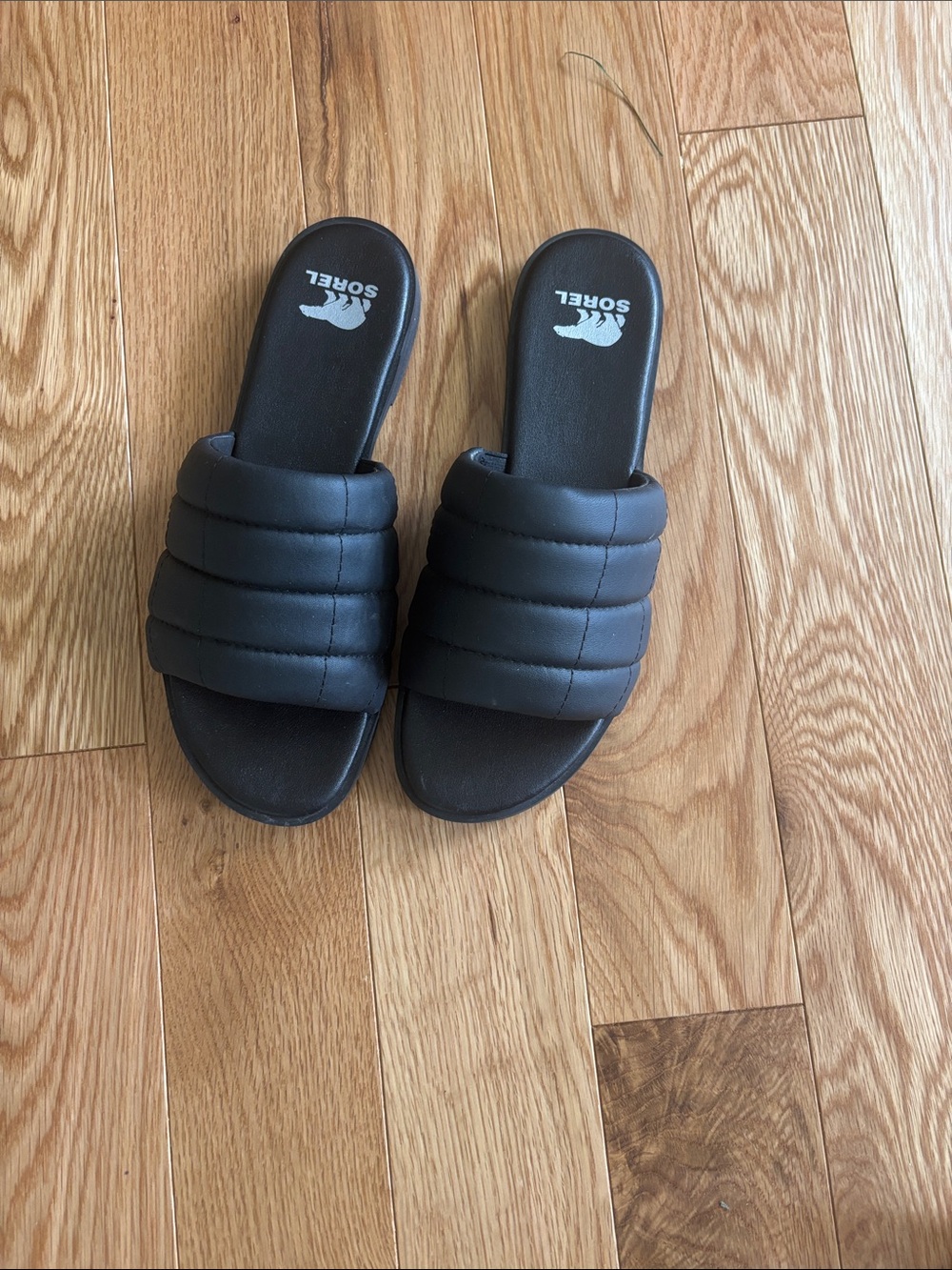 Sorel Black Quilted Slide Sandals